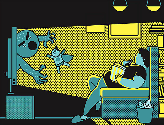 PSD 남자 일러스트 집안 실내 한명 성인 소파 텔레비전 쓰레기통 팝콘 티비시청 영웅 몬스터 슈퍼히어로 안식처 영화감상 레이어드홈 국내일러스트 1 의자 휴식 사람 내부 전자제품 감상 영화 시청_보고들음 파일형식