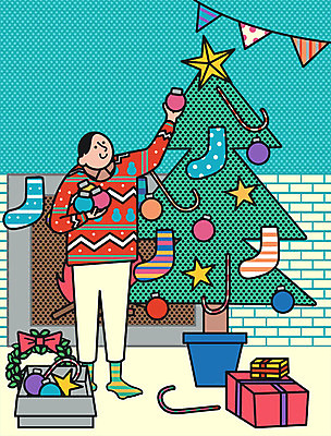 PSD 남자 크리스마스장식 일러스트 집안 실내 한명 성인 장식 선물상자 크리스마스트리 벽난로 크리스마스양말 가랜드 크리스마스지팡이 오너먼트 국내일러스트 1 크리스마스 지팡이 양말 선물 사람 내부 상자 파티용품 파일형식