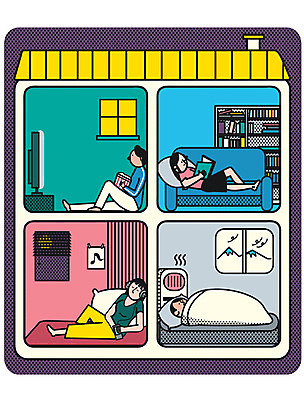 PSD 여자 남자 쿠션 일러스트 창문 베개 집안 책장 주택 실내 여러명 성인 책 소파 독서 텔레비전 음악감상 이불 난방기 티비시청 안식처 레이어드홈 국내일러스트 가구 다수 의자 침구 휴식 사람 내부 건물 전자제품 감상 난방용품 시청_보고들음 파일형식