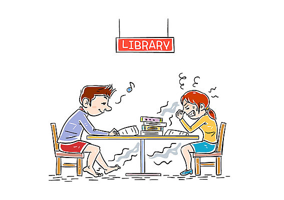 전신 여자 남자 의자 일러스트 탁자 앉기 성인 두명 책 예절 도서관 냄새 발냄새 국내일러스트 AI파일 교육 가구 모션 사람 파일형식 벡터