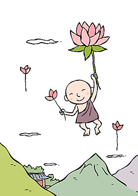 전신 남자 불교 일러스트 산 연꽃 한명 성인 비행 승려 국내일러스트 AI파일 1 꽃 종교 사람 성직자 파일형식 벡터