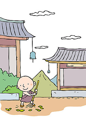 전신 남자 불교 일러스트 한명 서기 성인 종 승려 빗자루 마당쓸기 풍경종 국내일러스트 AI파일 1 종교 모션 사람 성직자 청소도구 파일형식 벡터