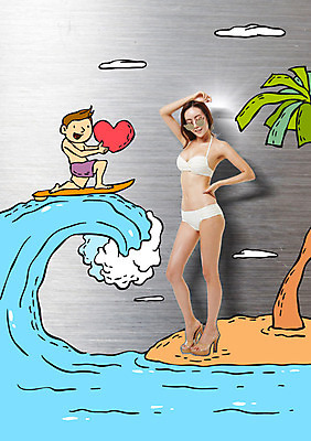 편집이미지 여자 남자 파도 바다 포토일러 20대 성인 해변 두명 비키니 선글라스 야자수 한국인 하트 서핑보드 서핑 성인만 이미지편집 AI파일 모양 나무 수영복 안경 사람 동양인 청년 수상스포츠 보드_스포츠 파일형식 벡터