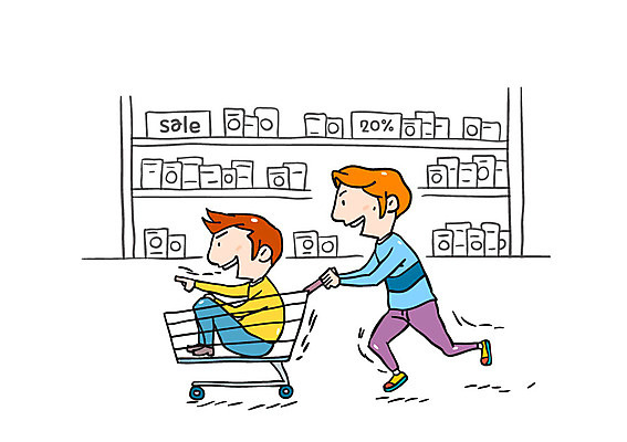 전신 남자 일러스트 장난 서기 앉기 성인 두명 쇼핑카 식료품점 국내일러스트 AI파일 모션 사람 쇼핑 상점 카트 파일형식 벡터