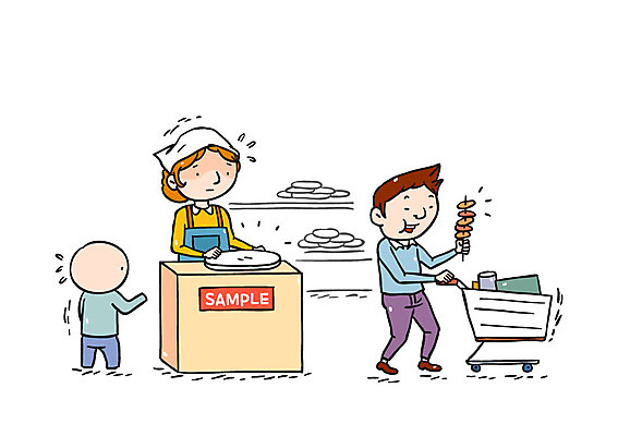 전신 여자 남자 일러스트 서기 상반신 성인 세명 쇼핑카 예절 먹기 공공예절 식료품점 국내일러스트 AI파일 모션 사람 쇼핑 상점 카트 파일형식 벡터