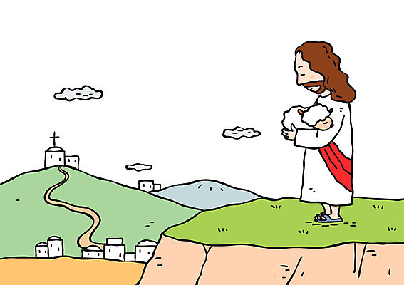 전신 한마리 남자 기독교 일러스트 안기 한명 서기 성인 교회 양 예수 구출 언덕 성경이야기 국내일러스트 AI파일 1 종교 포유류 종교건축 모션 이야기 사람 건물 도움 신_종교 파일형식 벡터