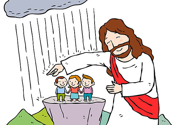 전신 여자 남자 기독교 어린이 일러스트 서기 미소 여러명 상반신 성인 손잡기 예수 비 보호 비구름 국내일러스트 AI파일 자연요소 종교 다수 컨셉 모션 날씨 표정 사람 신_종교 먹구름 파일형식 벡터 구름_자연