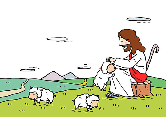 전신 남자 기독교 일러스트 한명 앉기 초원 성인 양 예수 성경이야기 양떼 선한목자 국내일러스트 AI파일 1 종교 포유류 모션 이야기 사람 신_종교 파일형식 벡터