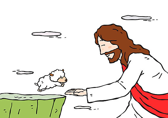 한마리 남자 기독교 일러스트 한명 미소 상반신 성인 절벽 양 예수 구출 손내밀기 성경이야기 국내일러스트 AI파일 1 종교 포유류 표정 이야기 사람 손짓 도움 신_종교 파일형식 벡터