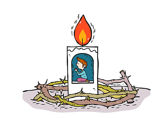 전신 남자 기독교 일러스트 초 촛불 한명 성인 기도 무릎꿇기 가시면류관 국내일러스트 AI파일 1 종교 종교용품 모션 사람 파일형식 벡터