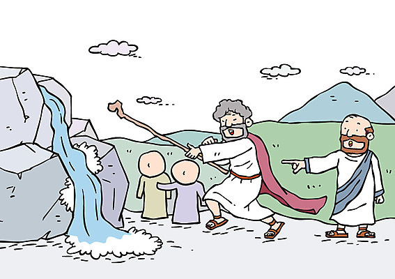 전신 남자 기독교 일러스트 지팡이 산 서기 여러명 성인 물 바위 기적 성경이야기 국내일러스트 AI파일 자연요소 종교 다수 모션 이야기 사람 돌_바위 파일형식 벡터