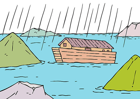 기독교 일러스트 산 사람없음 비 홍수 성경이야기 노아의방주 선박 국내일러스트 AI파일 자연요소 종교 수상교통 날씨 이야기 자연재해 파일형식 벡터