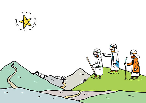 전신 남자 별 기독교 길 일러스트 지팡이 산 서기 성인 세명 걷기 성경이야기 동방박사 국내일러스트 AI파일 자연요소 종교 모션 이야기 사람 파일형식 벡터