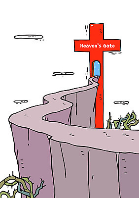 기독교 길 십자가 일러스트 사람없음 절벽 천국 가시밭길 국내일러스트 AI파일 종교 파일형식 벡터