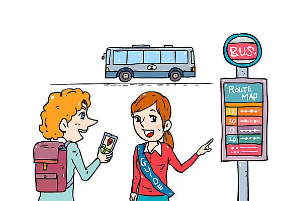 여자 남자 여행 일러스트 가이드 버스 안내 서기 상반신 성인 두명 스마트폰 여행객 버스정류장 국내일러스트 AI파일 직업 육상교통 모션 대중교통 사람 핸드폰 스마트기기 역 파일형식 벡터