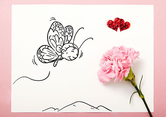 편집이미지 여자 노년 할머니 나비 포토일러 한명 성인 카네이션 하트모형 이미지편집 AI파일 1 꽃 곤충 사람 모형 파일형식 벡터