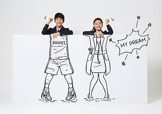 편집이미지 학생 여자 교육 남자 청소년 포토일러 두명 파이팅 꿈 한국인 의사가운 청소년교육 농구복 십대만 이미지편집 AI파일 모션 농구 사람 동양인 운동복 의사 가운 파일형식 벡터