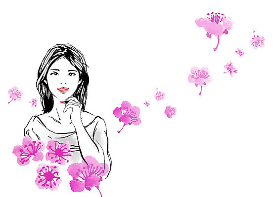 PSD 편집이미지 여자 꽃잎 꽃 포토일러 한명 성인 뷰티 립스틱 이미지편집 식물 1 사람 화장품 파일형식