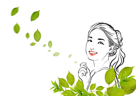 PSD 편집이미지 여자 포토일러 나뭇잎 한명 성인 뷰티 의료성형뷰티 이미지편집 1 잎 사람 파일형식