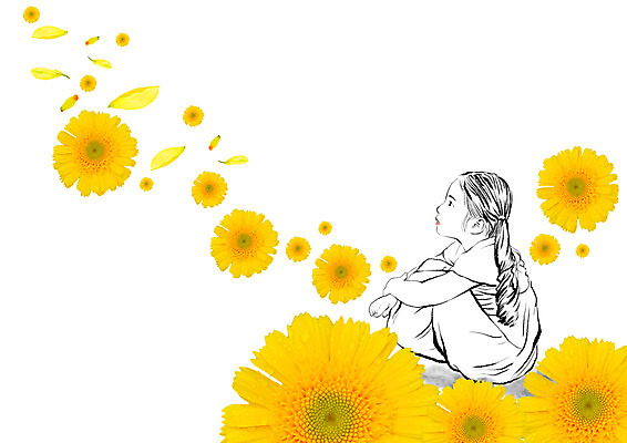 PSD 편집이미지 여자 꽃잎 꽃 어린이 포토일러 한명 앉기 소녀 뷰티 이미지편집 식물 1 모션 사람 파일형식