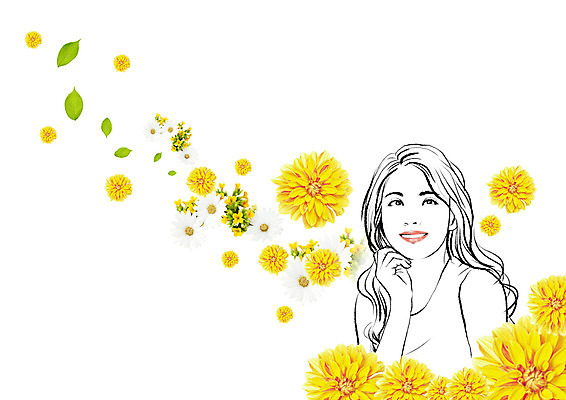 PSD 편집이미지 여자 꽃잎 꽃 포토일러 나뭇잎 한명 성인 뷰티 의료성형뷰티 이미지편집 식물 1 잎 사람 파일형식