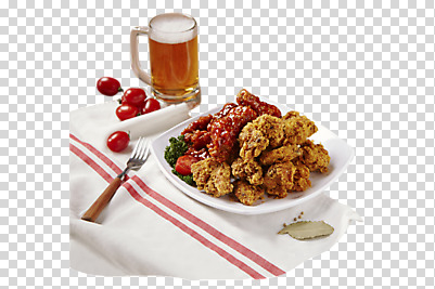 편집 편집이미지 접시 음식 포크 방울토마토 한잔 맥주 생맥주 사람없음 치킨 프라이드치킨 양념치킨 PNG 편집소스 치맥 1 식기 토마토 주류 닭고기요리 파일형식