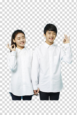 편집 편집이미지 여학생 여자 남자 남학생 와이셔츠 중학생 청소년 서기 미소 상반신 두명 앞모습 손잡기 한국인 청바지 OK PNG 십대만 편집소스 학생 뷰포인트 셔츠 바지 모션 표정 사람 동양인 손짓 파일형식
