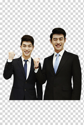 편집 편집이미지 남자 서기 미소 정장 상반신 20대 청년 성인 두명 앞모습 청춘 파이팅 주먹 한국인 비즈니스맨 열정 PNG 편집소스 옷 감정 뷰포인트 컨셉 비즈니스 모션 표정 사람 동양인 직장인 파일형식