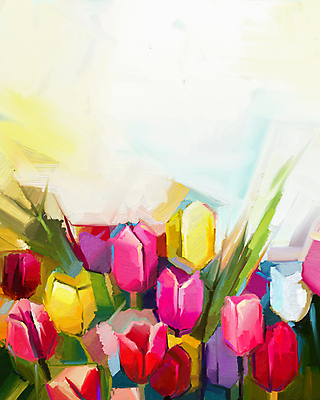 JPG 해외이미지 꽃 일러스트 사람없음 튤립 그림 손그림 유화 해외202004 해외일러스트 식물 미술 파일형식 이미지허브