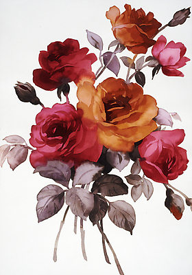 JPG 해외이미지 식물 꽃다발 일러스트 붓터치 수채화 사람없음 장미 꽃봉오리 그림 번짐 해외202004 해외일러스트 꽃 파일형식 효과 이미지허브