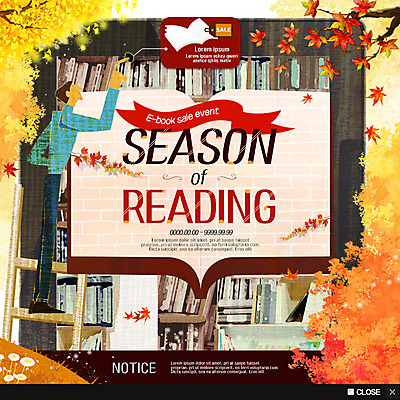PSD 템플릿 남자 웹템플릿 단풍 단풍나무 책장 팝업 이벤트팝업 웹팝업 한명 이벤트 성인 책 독서 가을 이미지템플릿 나무 1 계절 가구 잎 사람 파일형식
