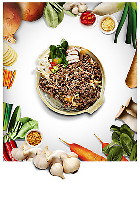 PSD 편집 편집이미지 한식 식재료 고추 양파 감자 마늘 육류 사람없음 버섯 당근 냄비 무 청경채 불고기 대파 이미지편집 음식 채소 뿌리채소 솥 파 파일형식