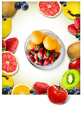 PSD 편집 편집이미지 접시 토마토 오렌지 딸기 단면 키위 사람없음 다양 레몬 자몽 블루베리 트로피컬아트 이미지편집 식기 다수 채소 과일 그림 파일형식