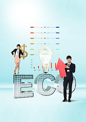 전신 PSD 편집 편집이미지 여자 남자 화살표 전구 서기 웃음 20대 성인 두명 자연보호 환경 달러 그린캠페인 한국인 비즈니스맨 비즈니스우먼 그린에너지 에코 태양에너지 집열판 성인만 그린슈머 이미지편집 캠페인 돈 비즈니스 모션 자연 표정 사람 동양인 청년 에너지 직장인 보호 파일형식