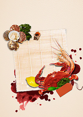 PSD 편집 편집이미지 식재료 사람없음 라벨 꽃게 소라 레몬 대하 해산물 가리비 김밥말이 이미지편집 과일 주방용품 조개 어패류 새우 프레임 게 파일형식