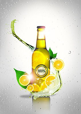 PSD 편집 편집이미지 나뭇잎 맥주 사람없음 물방울 레몬 유기농 맥주병 트로피컬아트 이미지편집 웰빙 잎 과일 술병 주류 그림 파일형식