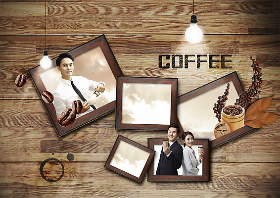 PSD 편집 편집이미지 여자 남자 커피 액자 낙엽 전구 웃음 상반신 성인 세명 30대 한국인 원두 비즈니스맨 비즈니스우먼 테이크아웃컵 성인만 이미지편집 음료 잎 비즈니스 표정 사람 동양인 컵 장년 직장인 파일형식