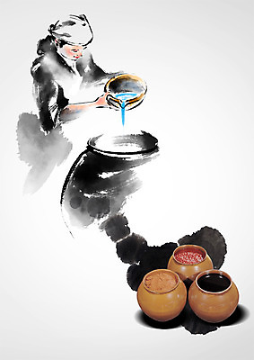 PSD 편집 편집이미지 여자 식재료 캘리그라피 요리 한명 성인 요리사 항아리 된장 고추장 붓기 간장 이미지편집 직업 1 모션 사람 도자기 양념 파일형식