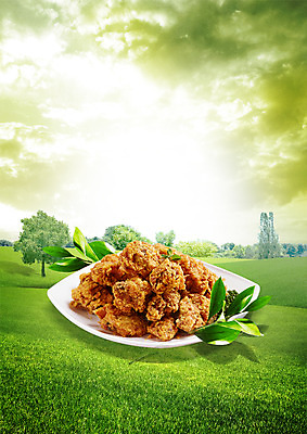 PSD 나무 구름 편집 편집이미지 접시 음식 하늘 잔디 사람없음 치킨 프라이드치킨 이미지편집 자연요소 식물 식기 닭고기요리 파일형식