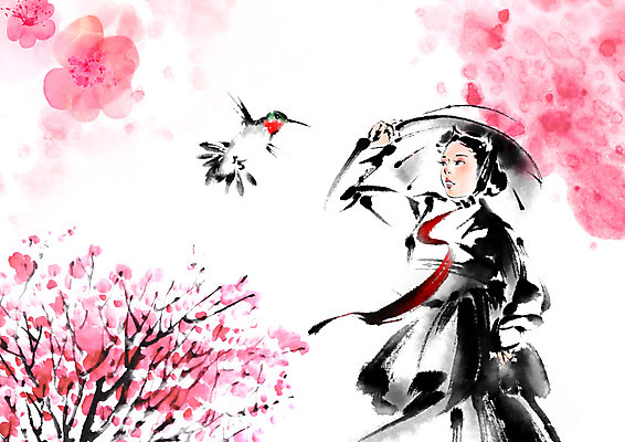 PSD 편집 편집이미지 우먼라이프 여자 꽃 캘리그라피 조류 한명 상반신 성인 뷰티 나뭇가지 한복 기생 기생갓 어우동모자 여자만 이미지편집 나무 식물 동물 직업 모자_잡화 1 한국전통 라이프스타일 사람 전통의상 갓_모자 파일형식