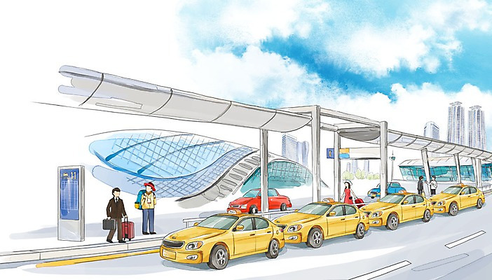 주간 PSD 여자 남자 도로 일러스트 자동차 수채화 대중교통 여러명 성인 야외 캐리어 공항 택시 택시승강장 국내일러스트 자연요소 길 육상교통 교통수단 다수 교통시설 승용차 사람 여행가방 역 파일형식