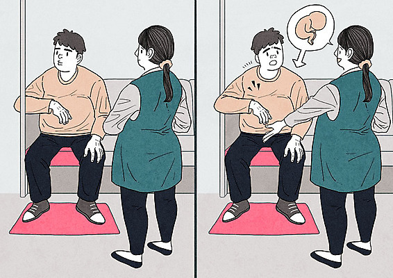 PSD 여자 남자 일러스트 여러명 성인 임산부 예절 전철 공공예절 카툰스타일 무시 복수 임산부석 자리양보 국내일러스트 육상교통 다수 의자 대중교통 사람 임신 양보 배려석 파일형식