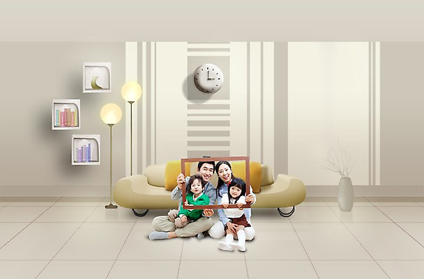 PSD 편집 편집이미지 여자 남자 행복 어린이 시계 가족 조명 실내 액자틀 여러명 성인 소파 한국인 이미지편집 감정 다수 액자 의자 관계 틀 사람 동양인 내부 파일형식