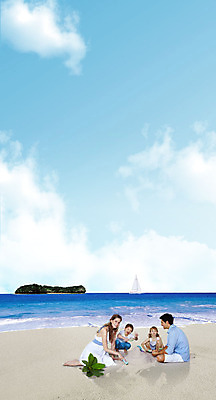 PSD 외국인 편집 편집이미지 여자 남자 어린이 바다 섬 여행 가족 여러명 성인 해변 모래사장 모래놀이 선박 이미지편집 모래 다수 수상교통 관계 놀이 사람 인종 파일형식