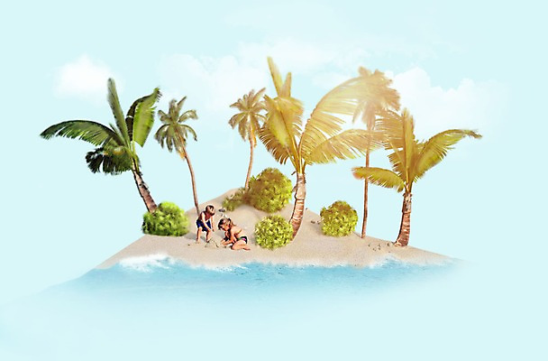 PSD 외국인 편집 편집이미지 여자 남자 어린이 바다 섬 여행 해변 두명 모래사장 야자수 모래놀이 이미지편집 나무 모래 놀이 사람 인종 파일형식