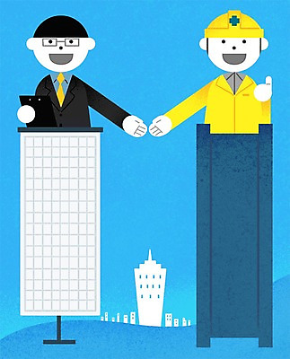 PSD 남자 일러스트 회사 노동자 빌딩 성인 두명 헬멧 화합 노사화합 노사관계 노사협력 근로자의날 서류판 국내일러스트 직업 기념일 비즈니스 사람 건물 사무용품 보호장비 파일형식