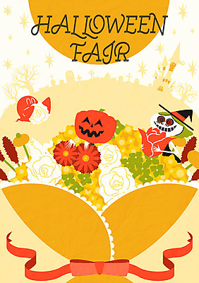 나무 꽃다발 일러스트 사람없음 할로윈 무덤 유령 마녀 마녀모자 마녀복장 잭오랜턴 국내일러스트 AI파일 식물 모자_잡화 꽃 이벤트의상 파일형식 벡터