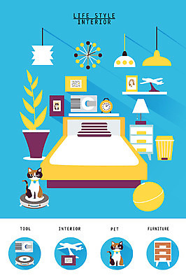 화분 가구 액자 일러스트 조명 선반 사람없음 인테리어 세트 고양이 자명종 쓰레기통 침대 스탠드 오브젝트 서랍장 비행기모형 생활공간 국내일러스트 AI파일 디자인 시계 생활용품 포유류 비행기 반려동물 모형 알람 파일형식 벡터