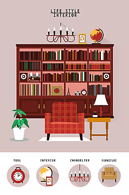 화분 가구 액자 일러스트 조명 책장 사람없음 책 인테리어 세트 소파 지구본 스피커 스탠드 오브젝트 생활공간 국내일러스트 AI파일 디자인 음향기기 생활용품 의자 파일형식 벡터