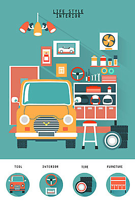 가구 액자 의자 일러스트 자동차 조명 사람없음 인테리어 세트 공구 핸들 오브젝트 서랍장 타이어 환풍기 생활공간 차고 국내일러스트 AI파일 디자인 육상교통 생활용품 장비 도구 파일형식 벡터
